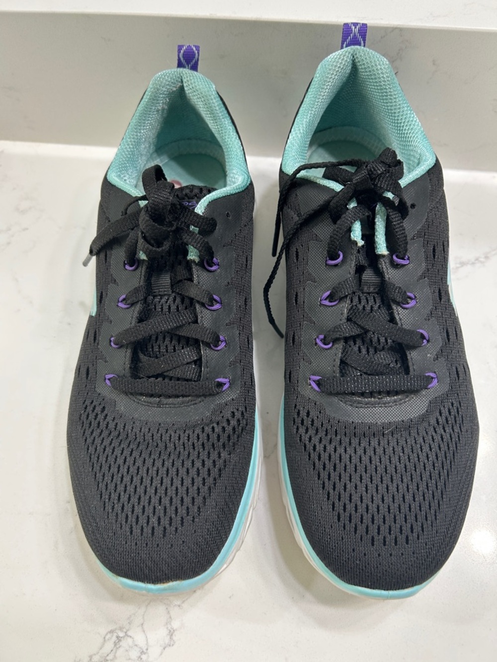 Skechers Black Athletic Sneakers with Mint Interior and Purple Accents